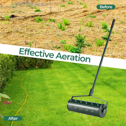 18/21 Inch Manual Lawn Aerator with Detachable Handle Filled with Sand or Stone