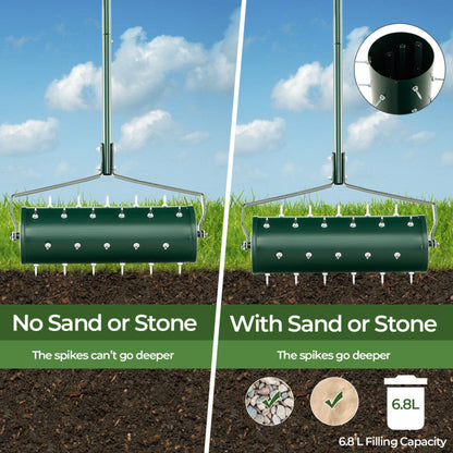18/21 Inch Manual Lawn Aerator with Detachable Handle Filled with Sand or Stone