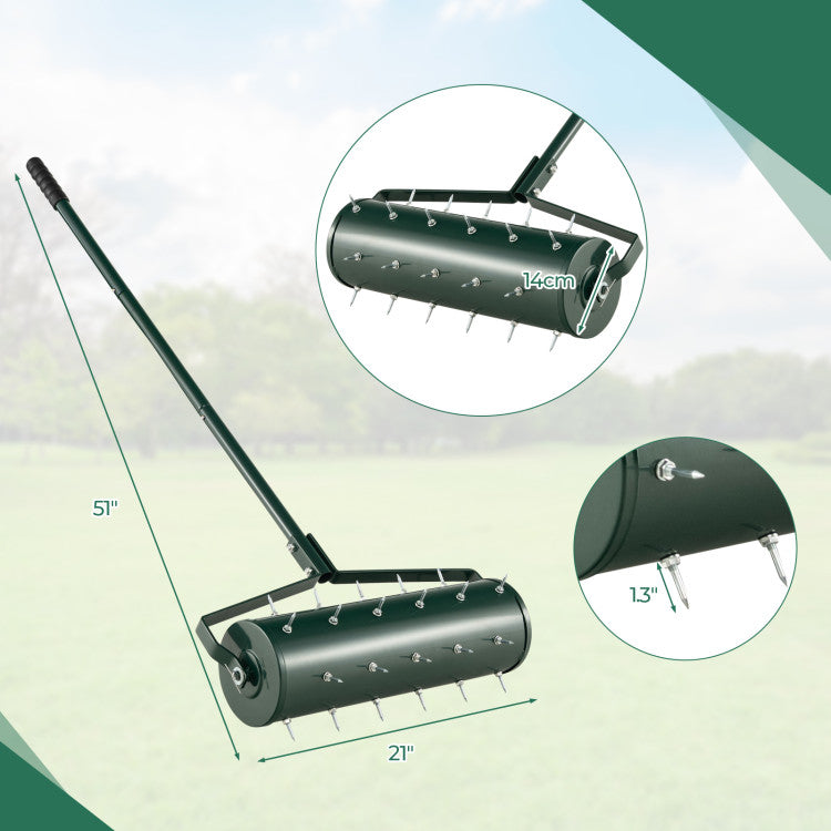 18/21 Inch Manual Lawn Aerator with Detachable Handle Filled with Sand or Stone