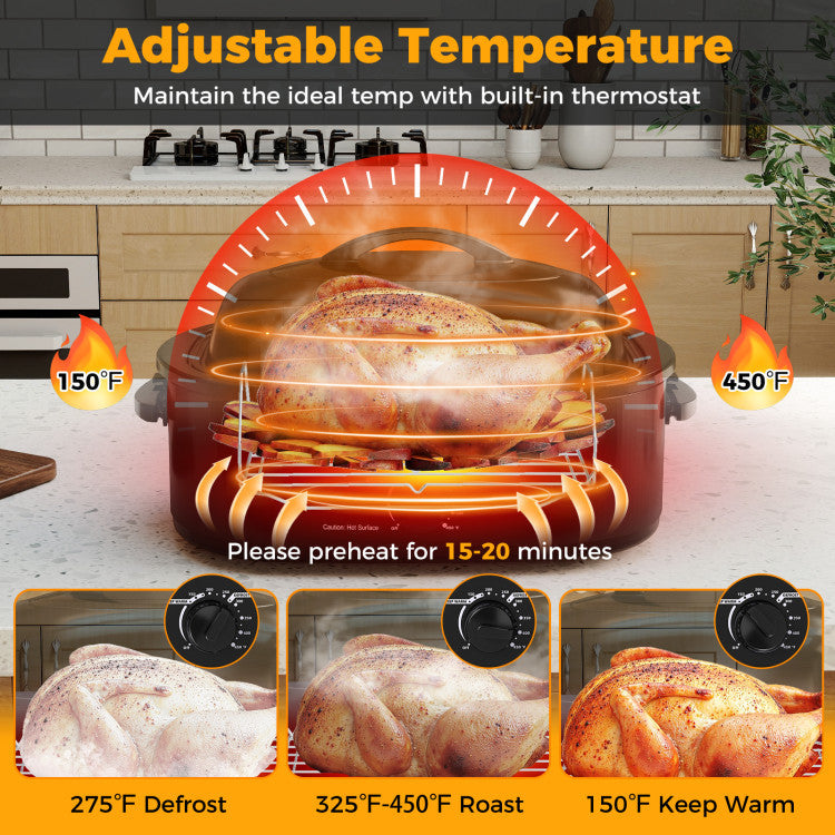 18QT Electric Roaster Oven with Self-Basting Lid Turkey Roaster with Removable Pan