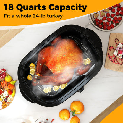 18QT Electric Roaster Oven with Self-Basting Lid Turkey Roaster with Removable Pan