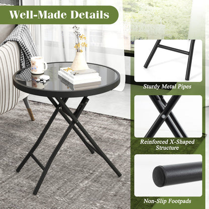 18 Inch Folding Side Table Patio Round Compact Coffee Table
