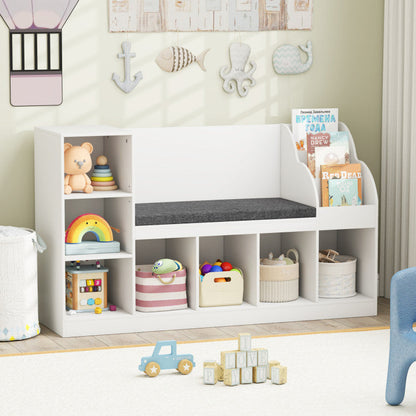 Kids Bookcase with Reading Nook 3-in-1 Standing Toy Organizer