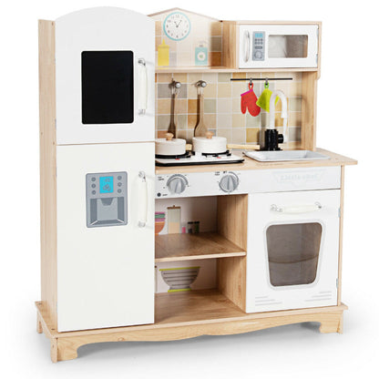 Wooden Kids Pretend Kitchen Playset Cooking Play Toy with Utensils and Sound