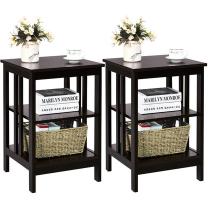 3-Tier Nightstand Set of 2 with Reinforced Bars and Stable Structure
