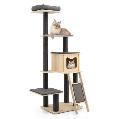 5-Tier Modern Wood Cat Tower with Washable Cushions