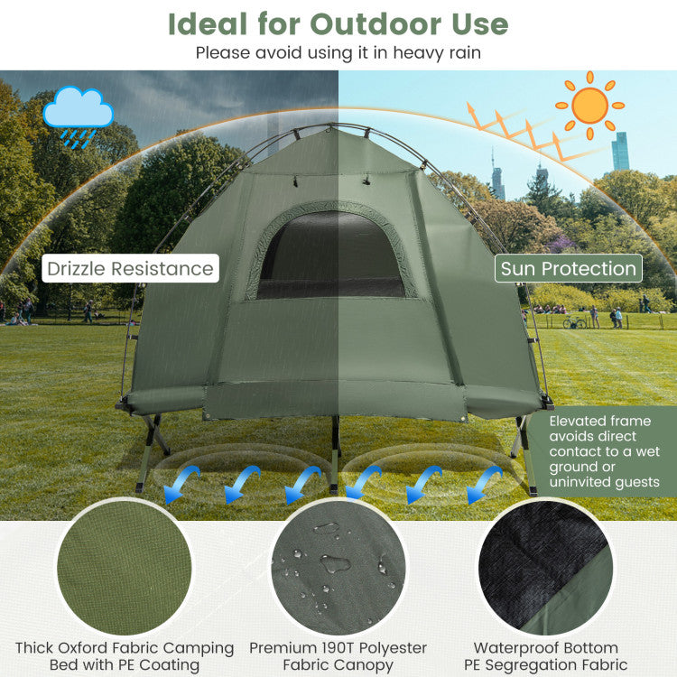 1-Person Folding Camping Tent with Sunshade and Air Mattress