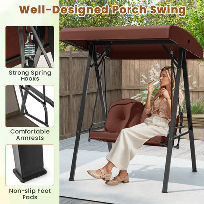 2-Person Outdoor Porch Swing with A-Shaped Metal Stand and Adjustable Canopy