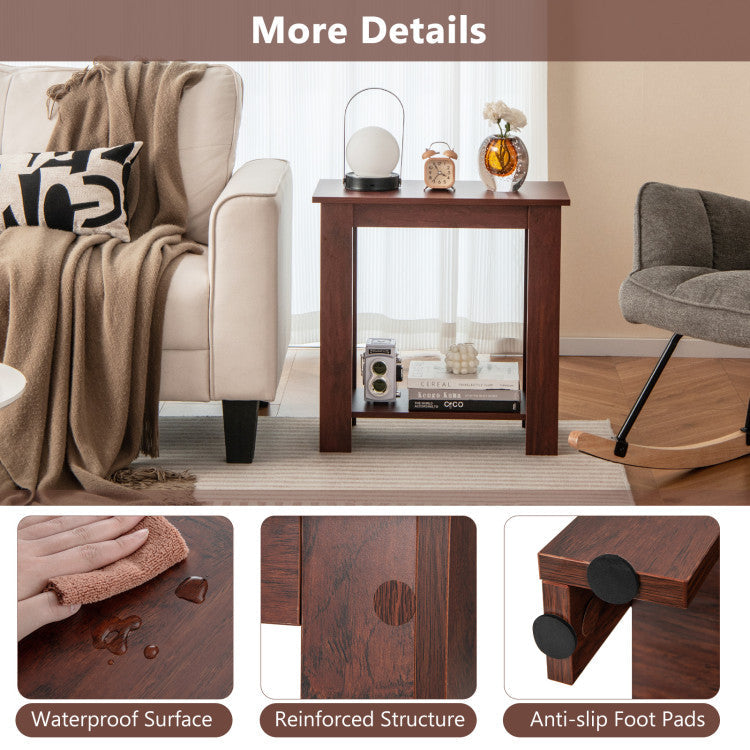 2-Tier Modern Compact End Table with Storage Shelf