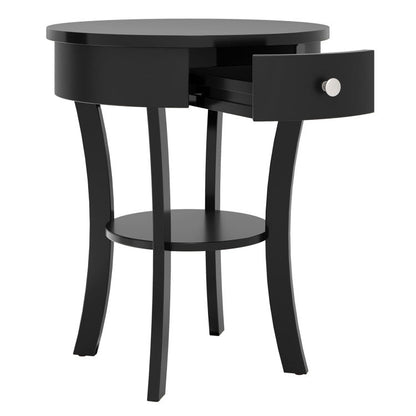 2-Tier Wood Round End Table with Open Drawer
