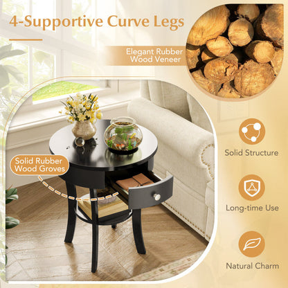 2-Tier Wood Round End Table with Open Drawer