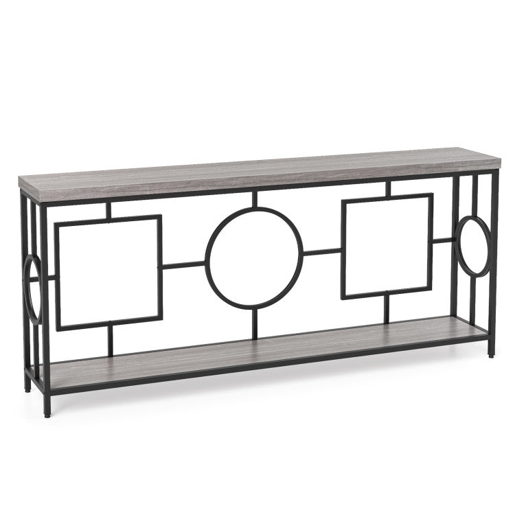 2-Tier Faux Marble Top Console Table with Storage Shelf for Hallway