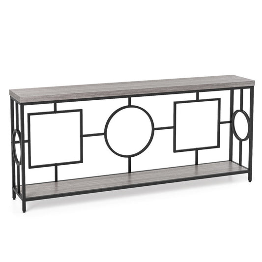 2-Tier Faux Marble Top Console Table with Storage Shelf for Hallway