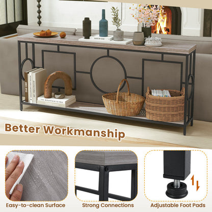 2-Tier Faux Marble Top Console Table with Storage Shelf for Hallway