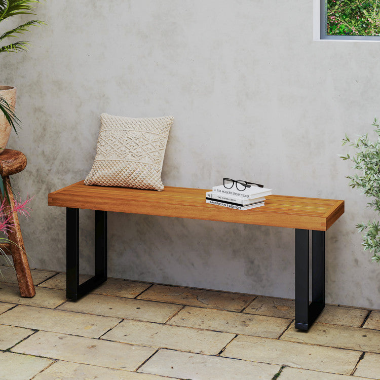 Acacia Wood Outdoor Bench 48 Inch Long Patio Dining Bench
