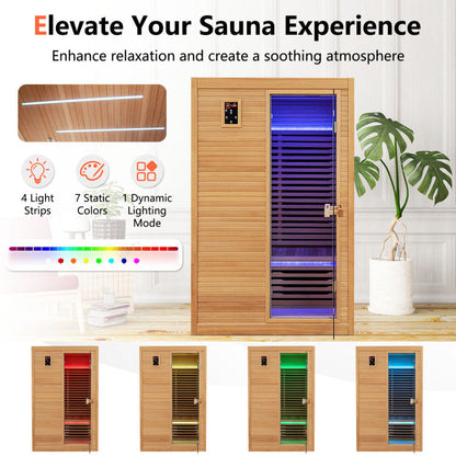 New 2 People Far Infrared Wooden Sauna Room with Free Red Light Therapy for Home