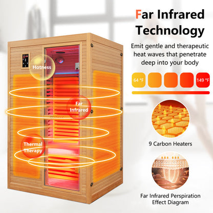 New 2 People Far Infrared Wooden Sauna Room with Free Red Light Therapy for Home