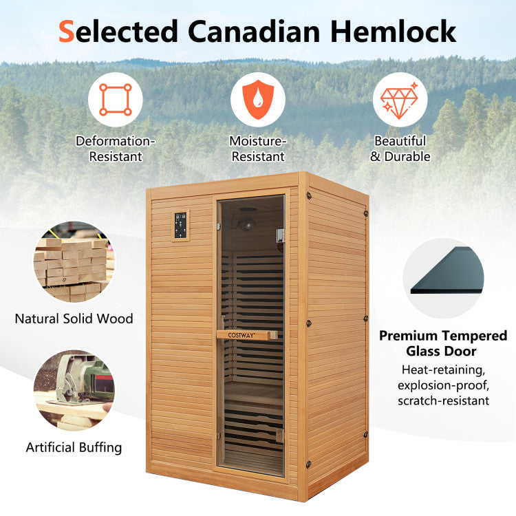 New 2 People Far Infrared Wooden Sauna Room with Free Red Light Therapy for Home