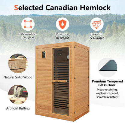 New 2 People Far Infrared Wooden Sauna Room with Free Red Light Therapy for Home
