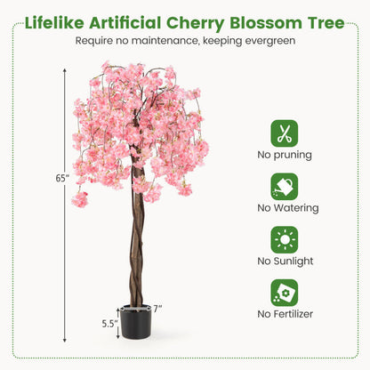 5.5 FT Tall Artificial Cherry Blossom Tree with Pink/White Flowers 2 Pack