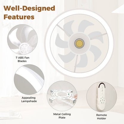 19 Inch Ceiling Fan Low Profile Flush Mount Fan with 3000-6500K Dimmable LED