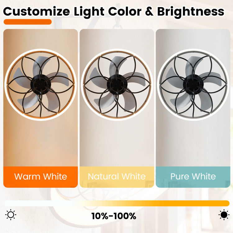 20” Celling Fan with Dimmable LED Light 6 Speeds and Timer