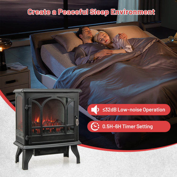 1400W Electric Stove Heater with 3-Level Flame Effect and 3-Sided View