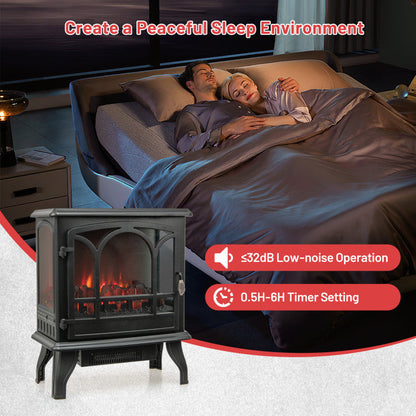1400W Electric Stove Heater with 3-Level Flame Effect and 3-Sided View