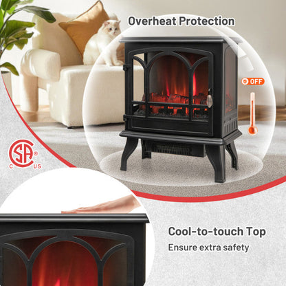 1400W Electric Stove Heater with 3-Level Flame Effect and 3-Sided View