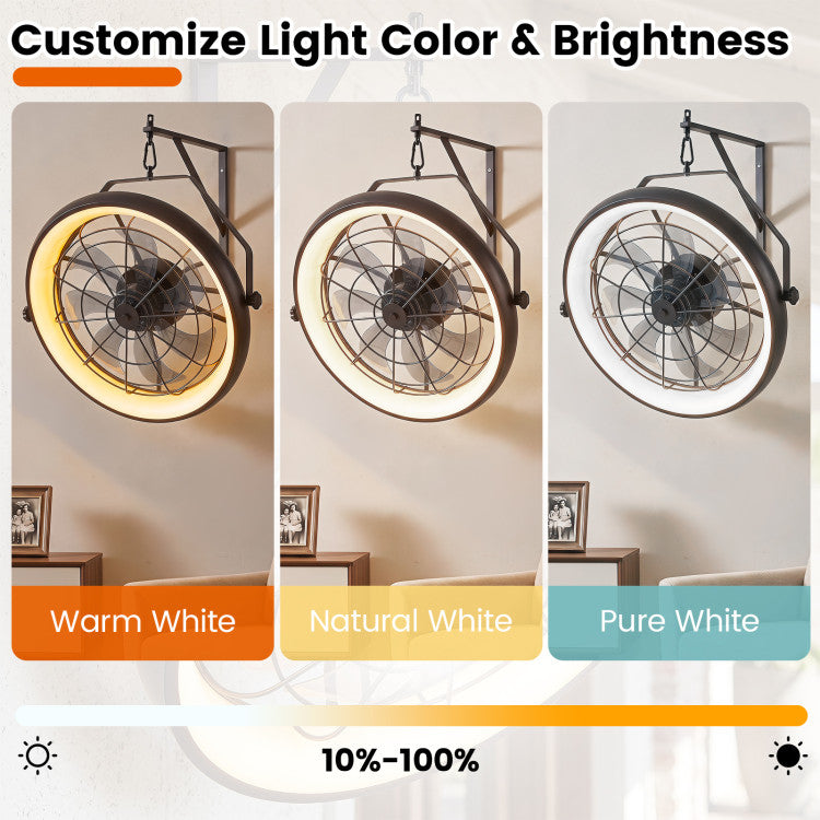 20” Wall Mounted Fan with Dimmable LED Light and 6 Wind Speeds