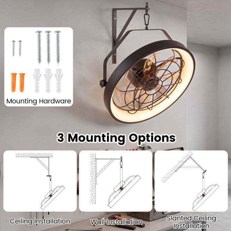 20” Wall Mounted Fan with 3CCT Dimmable LED Light and Timer