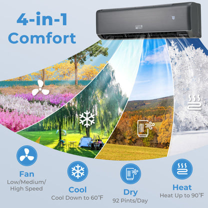 GreyVolt Series Energy Star Certified 24000 BTU 21 SEER2 208-230V Mini Split Air Conditioner and Heater Gray Wifi Enabled