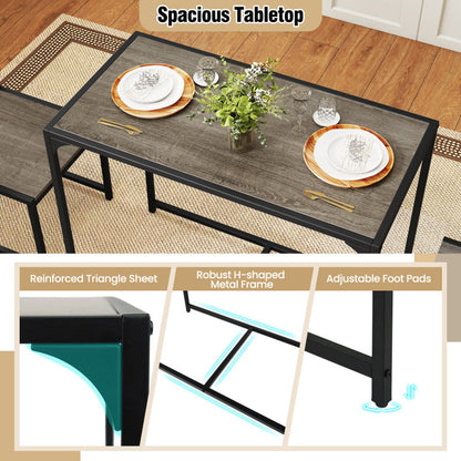 3 Pieces Dining Set Compact Table and 2 Chair with Metal Frame for Small Space