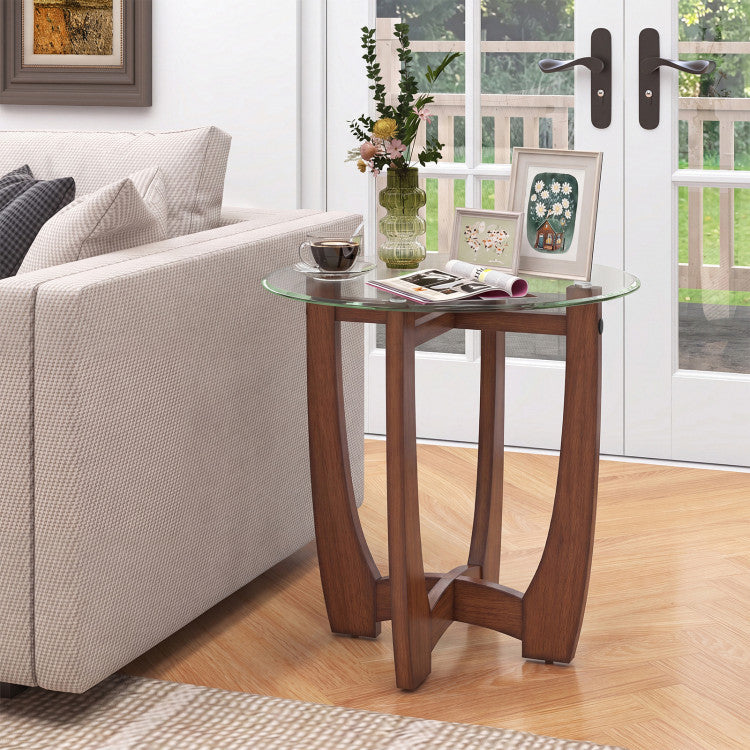 23.5 Inch Round End Side Table with Tempered Glass Tabletop