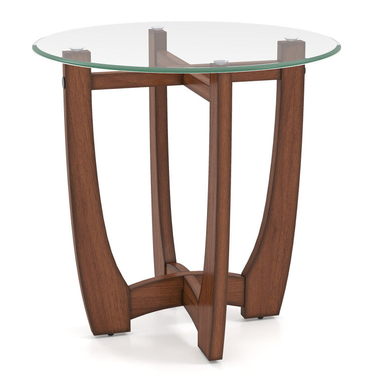 23.5 Inch Round End Side Table with Tempered Glass Tabletop