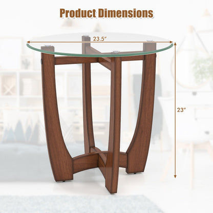 23.5 Inch Round End Side Table with Tempered Glass Tabletop