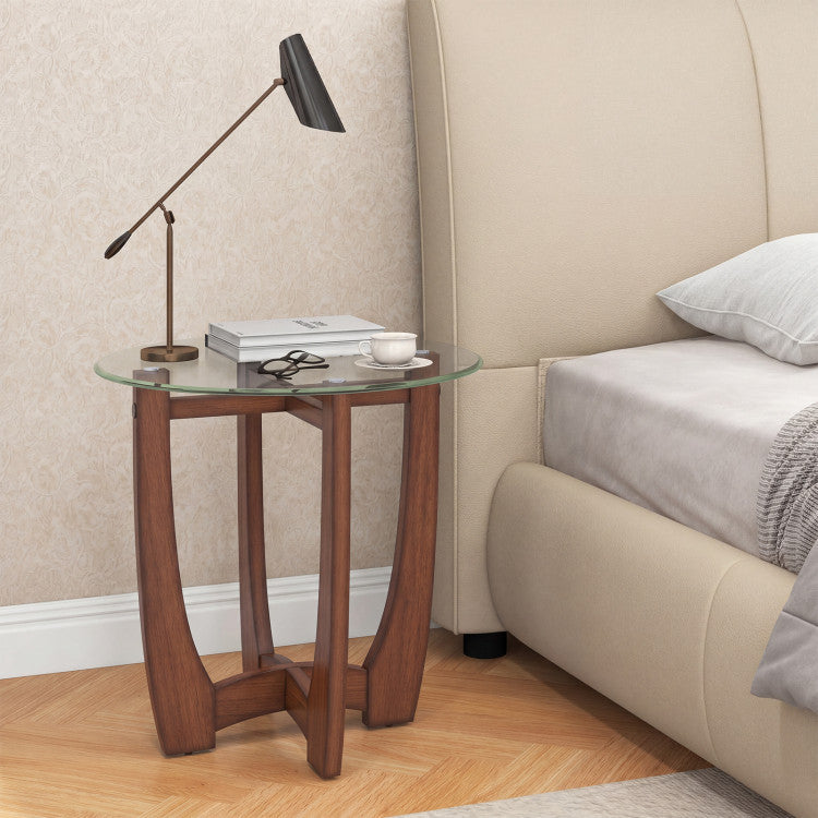 23.5 Inch Round End Side Table with Tempered Glass Tabletop