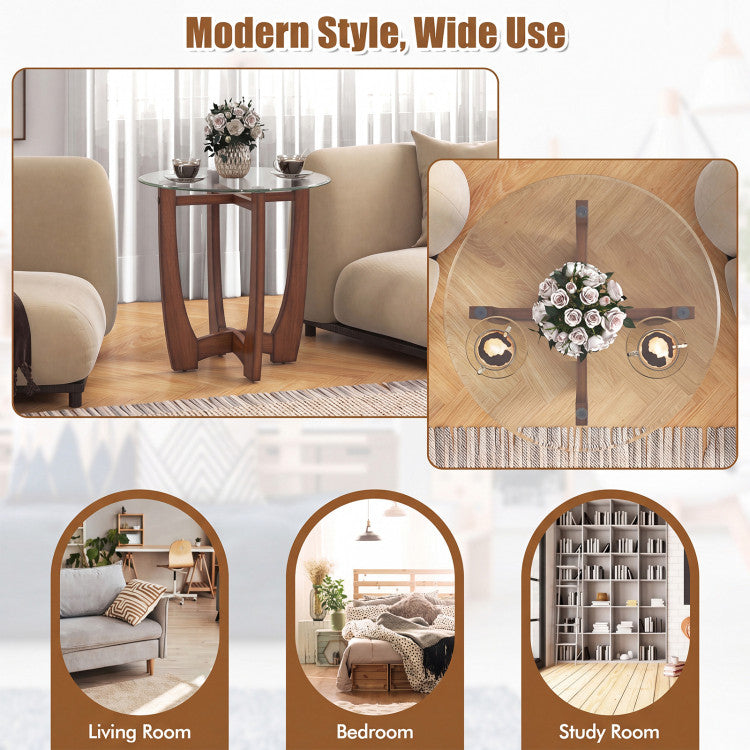 23.5 Inch Round End Side Table with Tempered Glass Tabletop