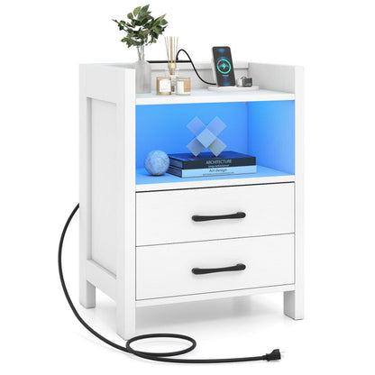 23.5 Inches Nightstand with Charging Station and Open Storage Shelf