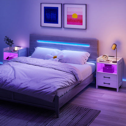 23.5 Inches Nightstand with Charging Station and Open Storage Shelf