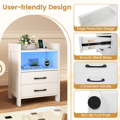 23.5 Inches Nightstand with Charging Station and Open Storage Shelf