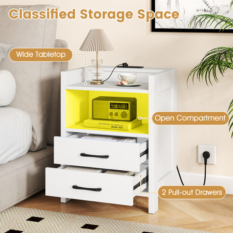 23.5 Inches Nightstand with Charging Station and Open Storage Shelf