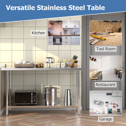 24 x 60 Inches Stainless Steel Kitchen Prep Work Table with Adjustable Undershelf