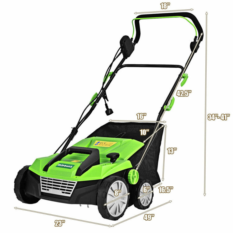 15 Inch 13 Amp Electric Scarifier with Collection Bag and Removable Blades