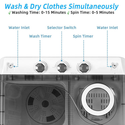 26 lbs Semi-Automatic Twin Tub Washing Machine with Drain Pump