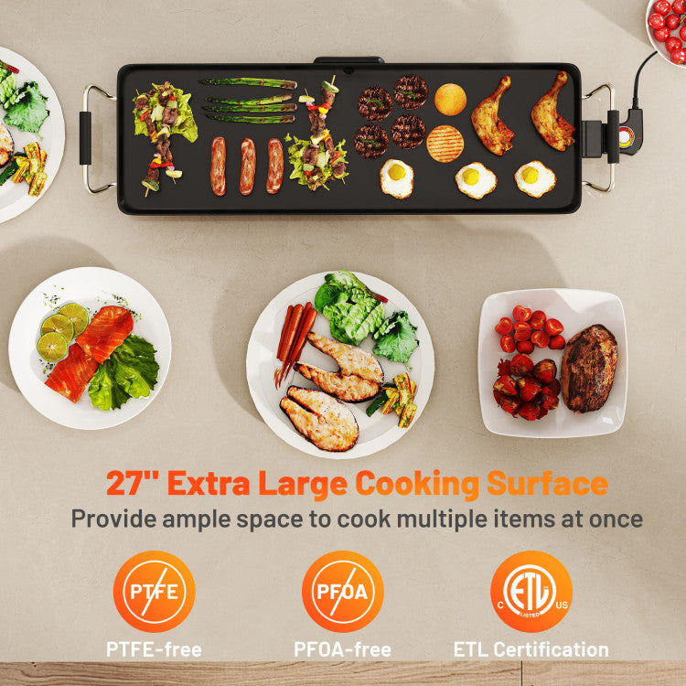27/35 Inch Large Electric Griddle Nonstick BBQ Grill with Adjustable Temperature