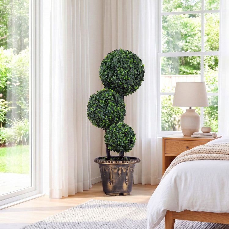 29/35 Inches Artificial Boxwood Topiary Tree Triple Ball Shrubs