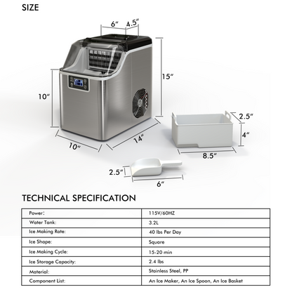 Portable Countertop Ice Maker with Ice Scoop and Basket