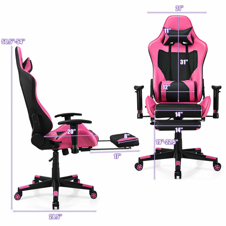 PU Leather Gaming Chair with USB Massage Lumbar Pillow and Footrest