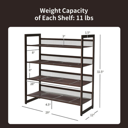 2/3/4 Tiers Flat and Slant Metal Shoe Rack for Entryway Hallway